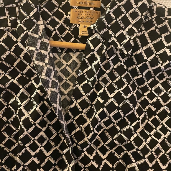 Investments Black & White Geometric Diamond Print Shirt - Picture 2 of 4